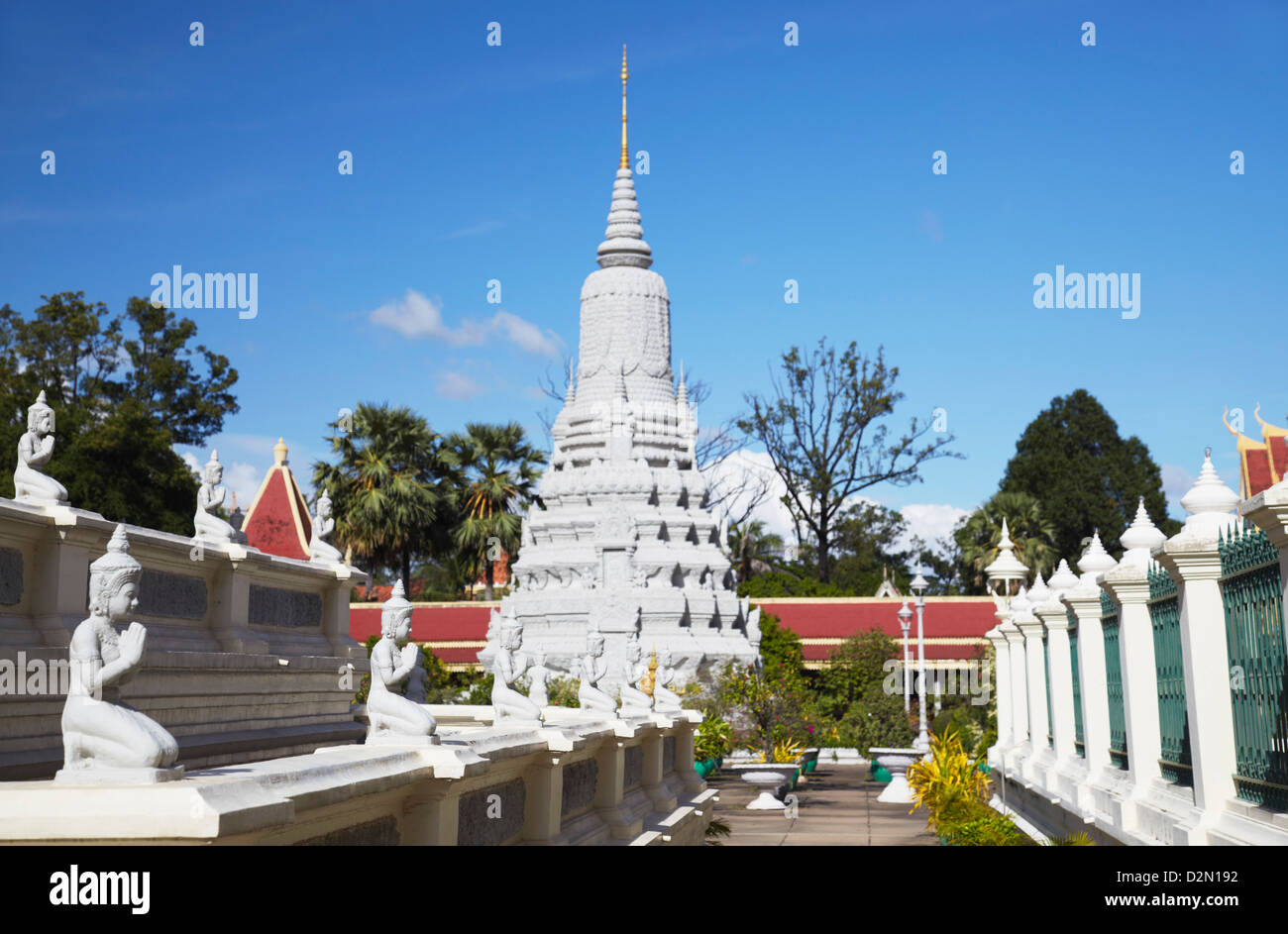 Statues and stupas at Silver Pagoda inside Royal Palace complex, Phnom Penh, Cambodia, Indochina, Southeast Asia, Asia Stock Photo