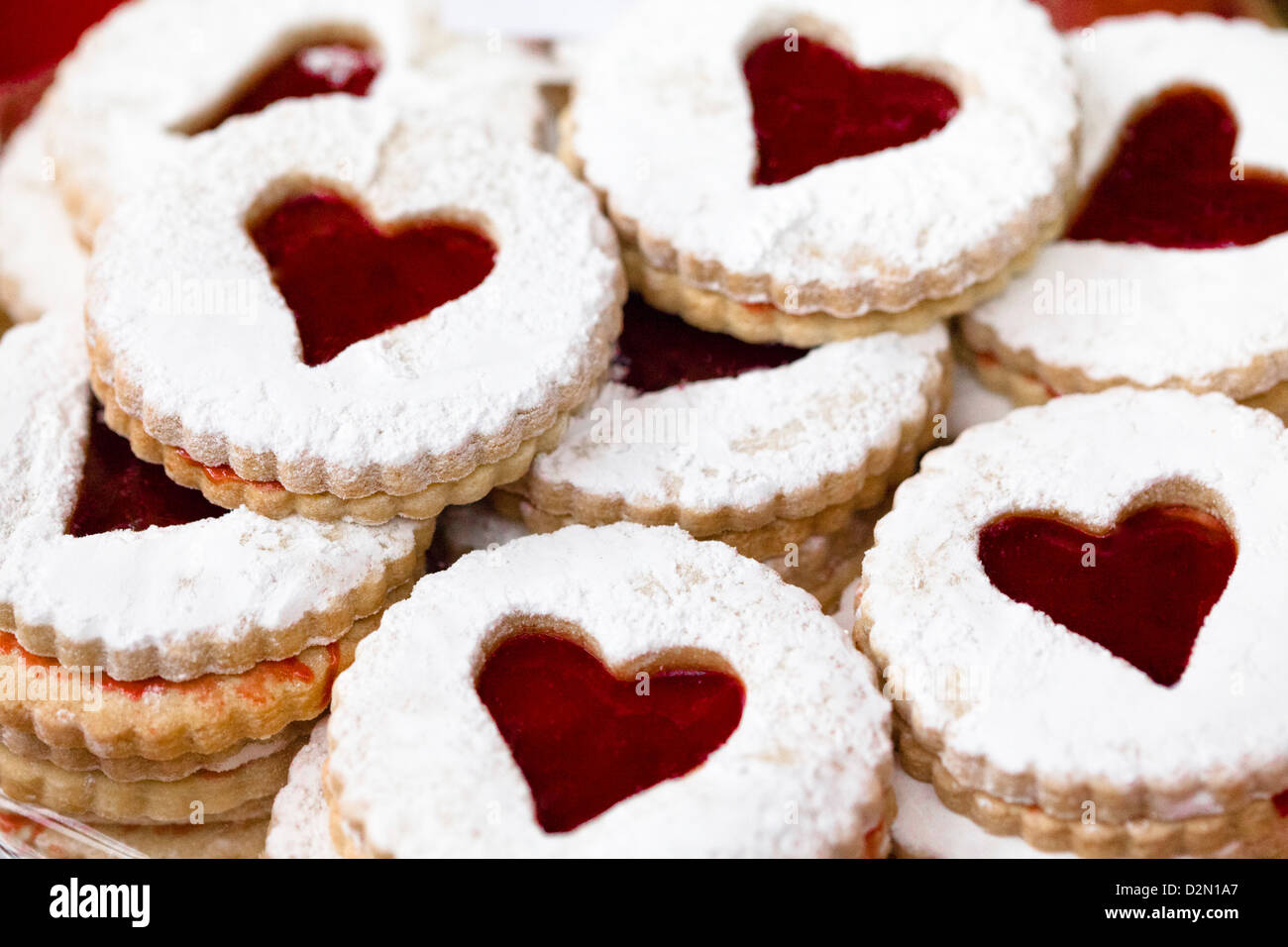 Heart shaped jam tarts Stock Photo