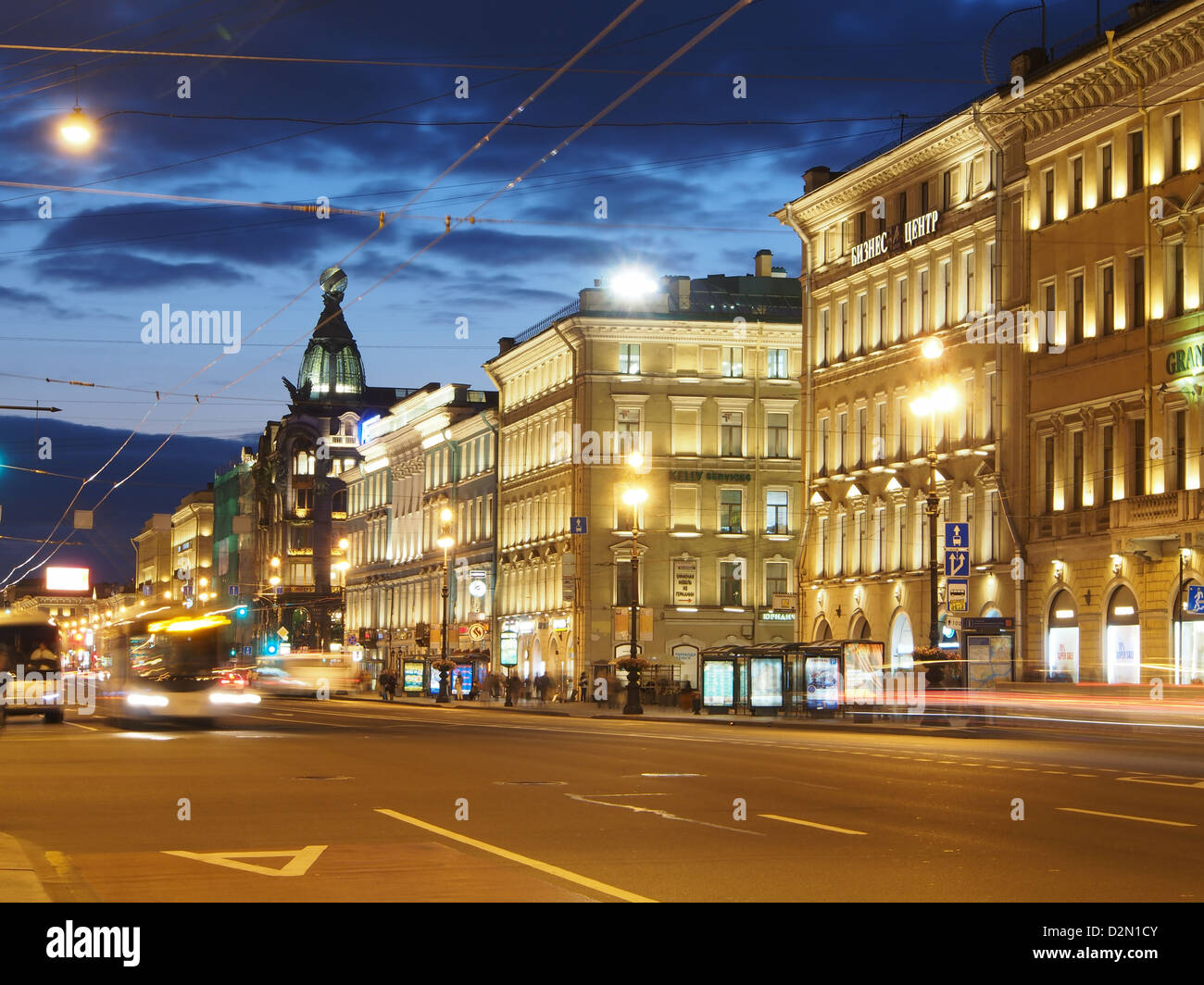 Nevsky Prospekt at night, St. Petersurg, Russia, Europe Stock Photo