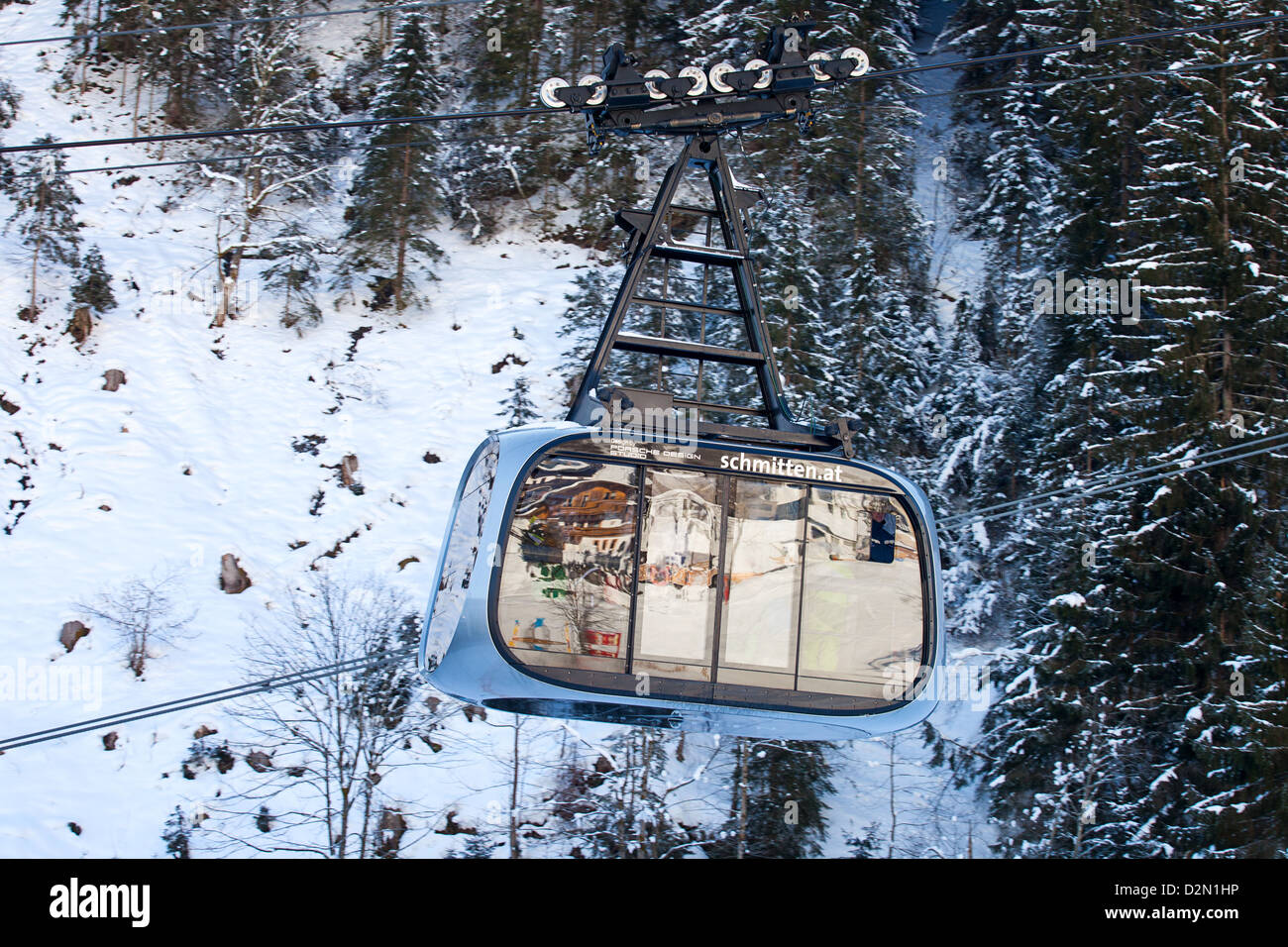 Cabel car cabin designed by Porsche Design on Schmittenhöhe mountain in Zell am See, Alps, Austria Stock Photo