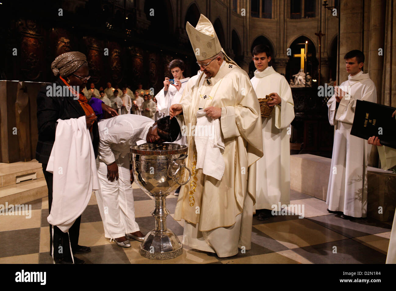 Easter vigil baptisms, Notre Dame cathedral, Paris, France, Europe