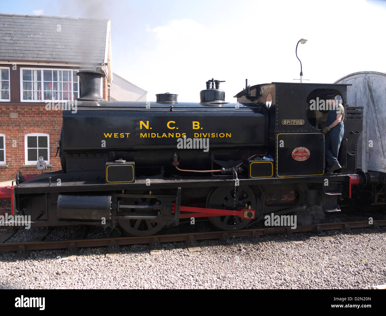 N.C.B.(National Coal board) locomotive 'Spitfire' at Ludborough station, Lincs Wolds railway Stock Photo