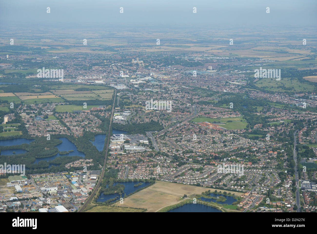 Aerial photograph of North Hykeham Lincoln looking towards the city centre Stock Photo