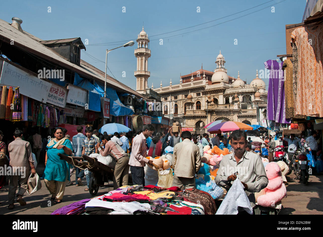 Sheikh Memon Street ( Zavari Bazaar ) Mumbai ( Bombay ) India near Crawford Market background Mosque Jama Juma Masjid Stock Photo