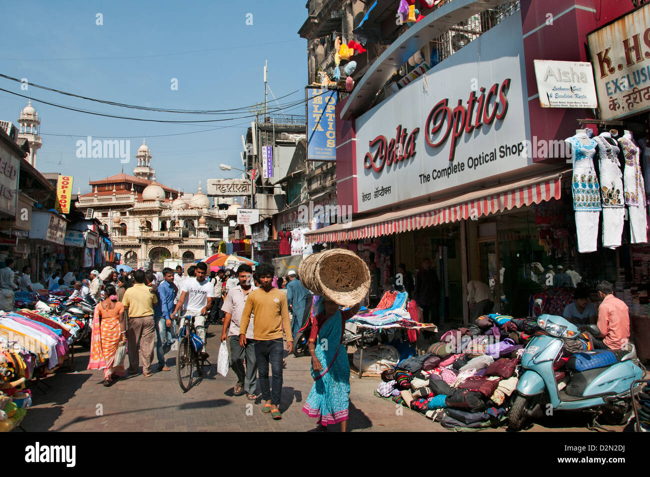 Sheikh Memon Street ( Zavari Bazaar ) Mumbai ( Bombay ) India near Crawford Market background Mosque Jama Juma Masjid Stock Photo