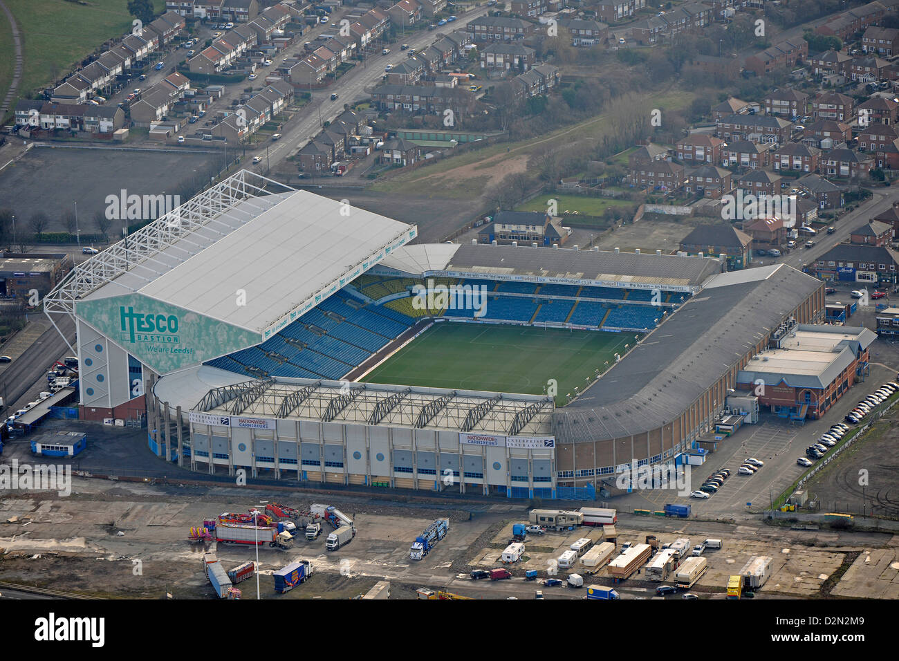 Aerial photograph of Leeds United Elland Road Stadium Stock Photo