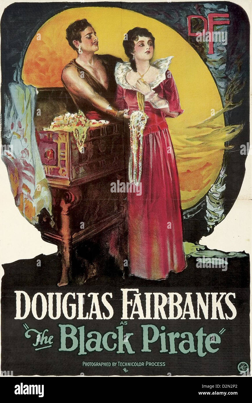 THE BLACK PIRATE Poster for 1926 United Artists silent film with Douglas Fairbanks and Billie Dove Stock Photo