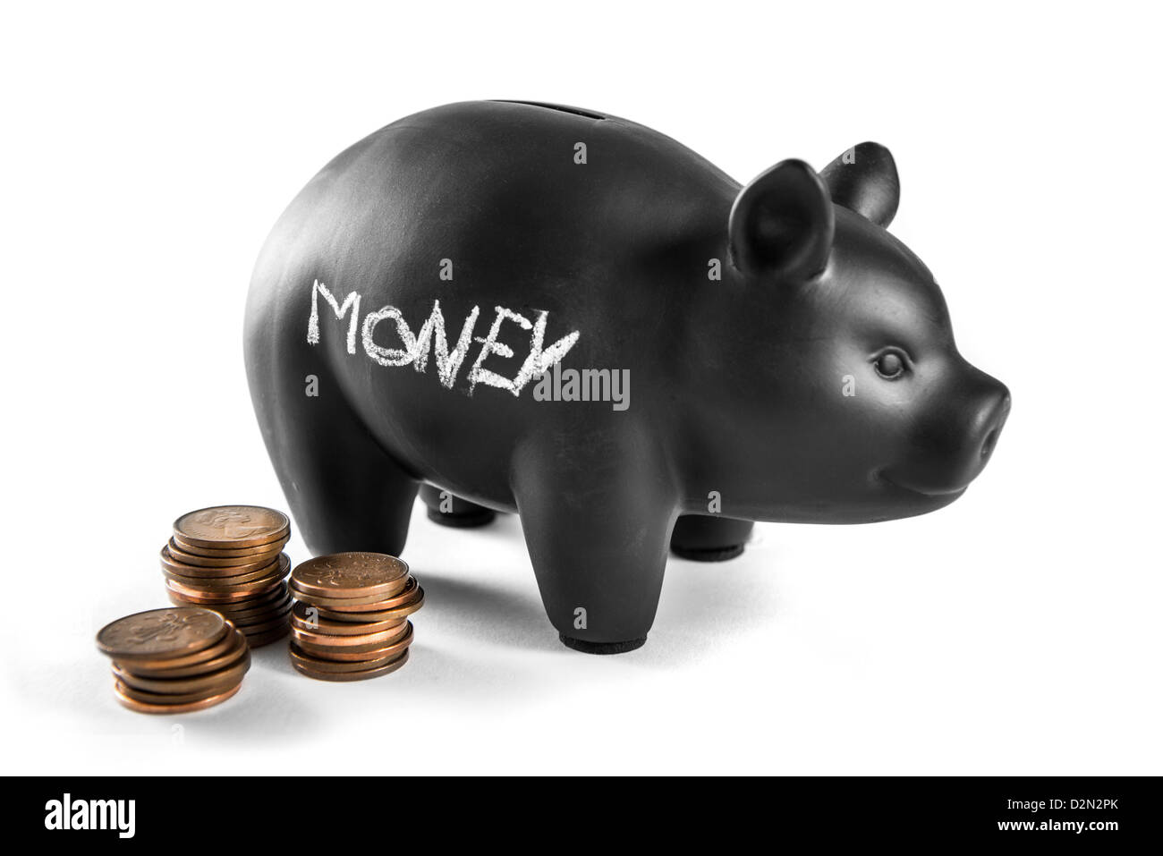 Black piggy bank on white background with 'money' written on it and ...