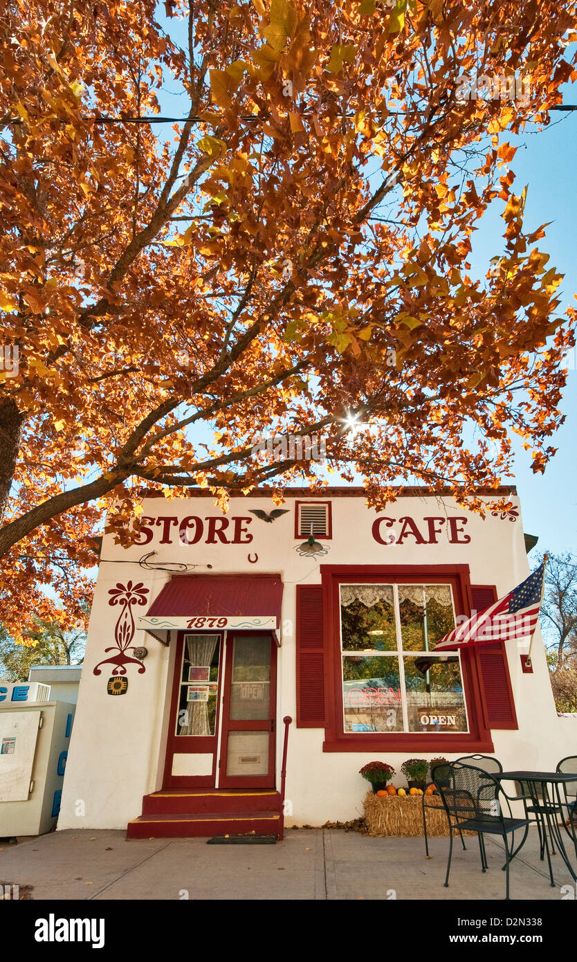 Historic Miller Drugstore building (now cafe) at Hillsboro, Geronimo Trail, New Mexico, USA Stock Photo