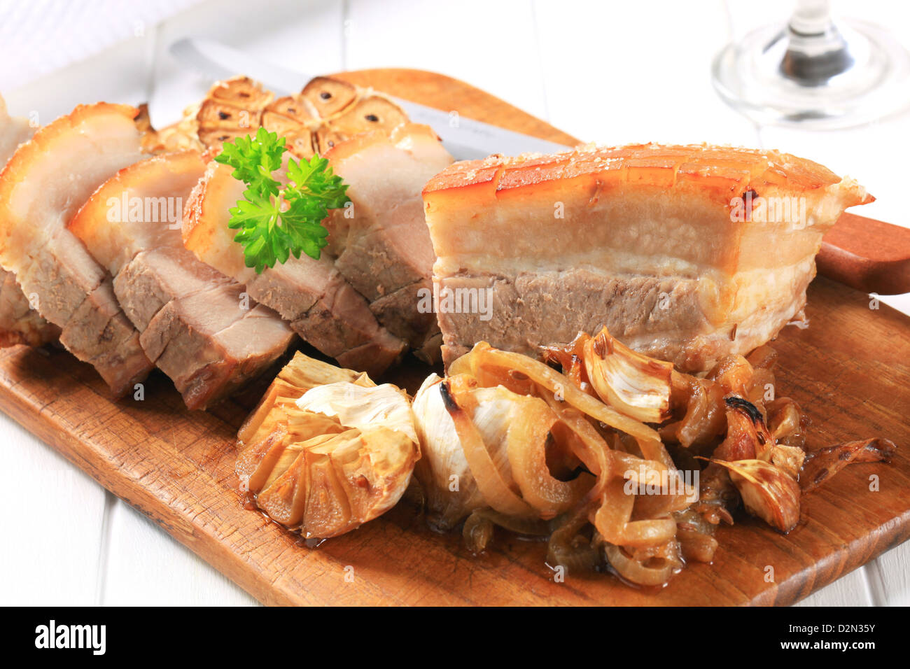 Roast pork belly and garlic Stock Photo Alamy