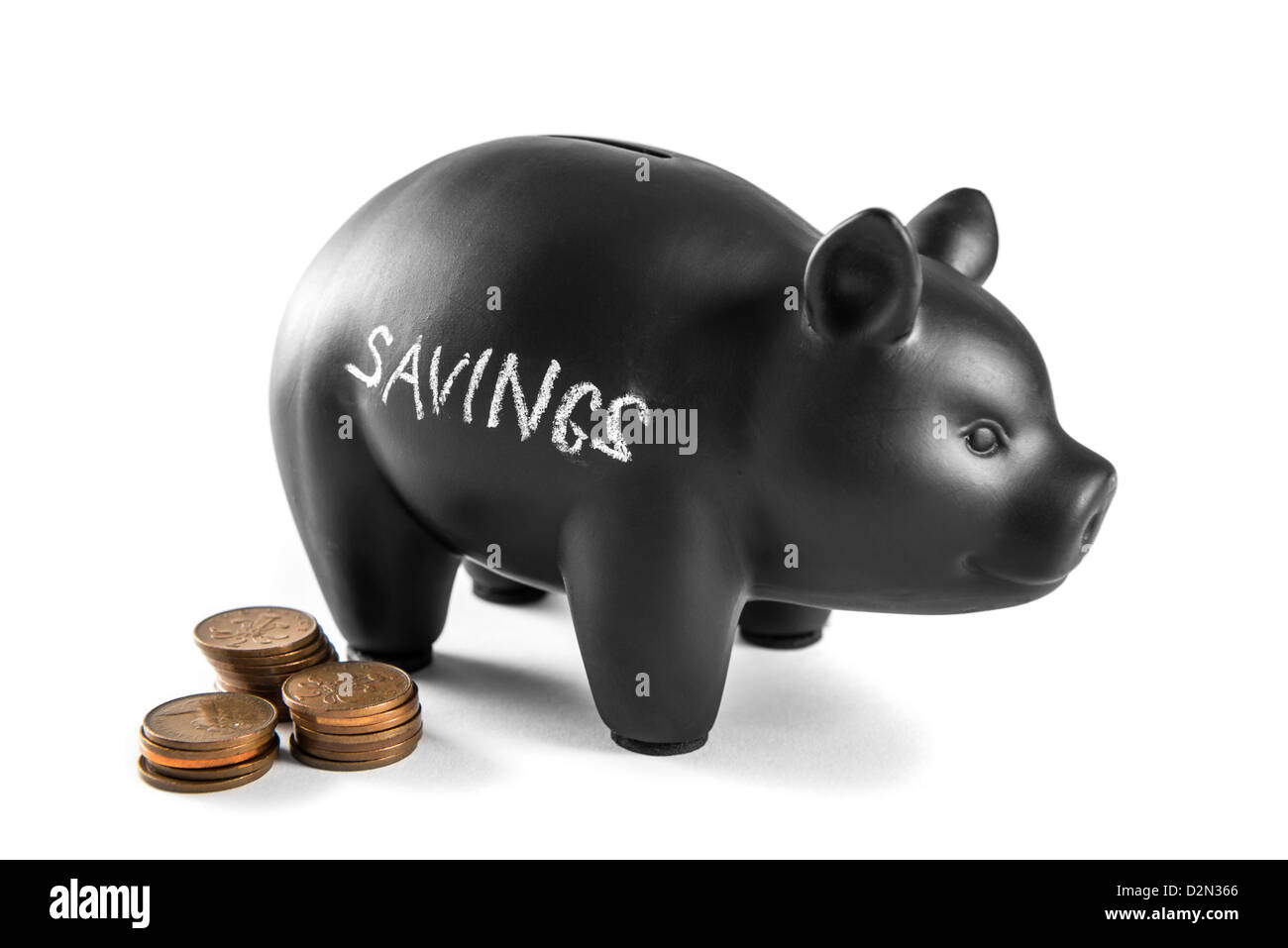 Black piggy bank on white background with 'savings' written on it Stock ...