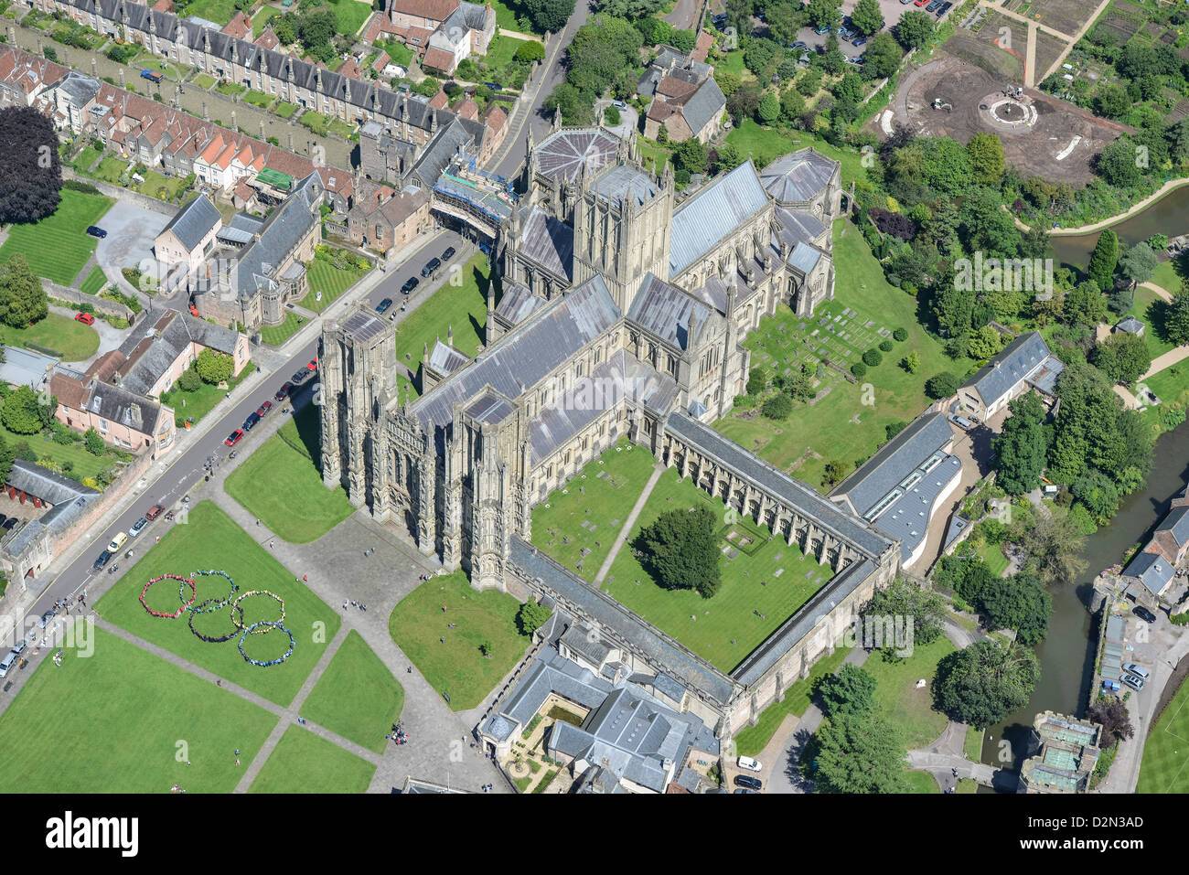 Aerial photograph of Wells Cathedral Stock Photo