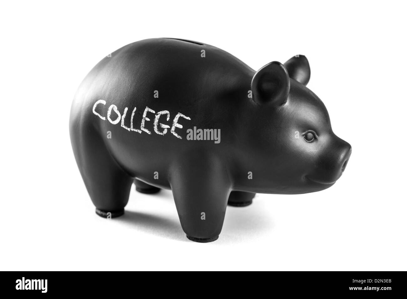 Black piggy bank on white background with 'college' written on it Stock ...