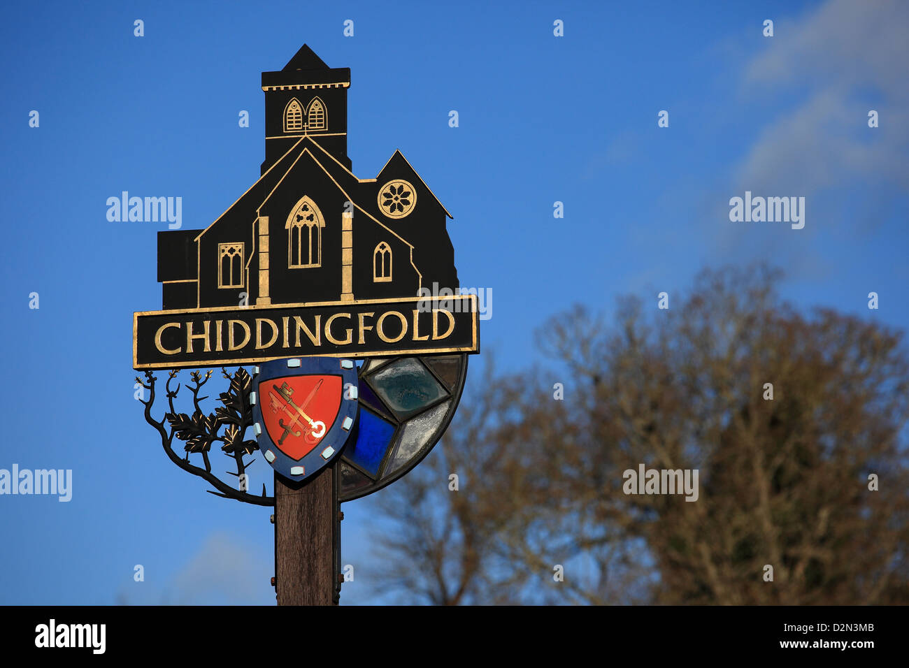 Chiddingfold village sign, coat of arms, Surrey England Stock Photo