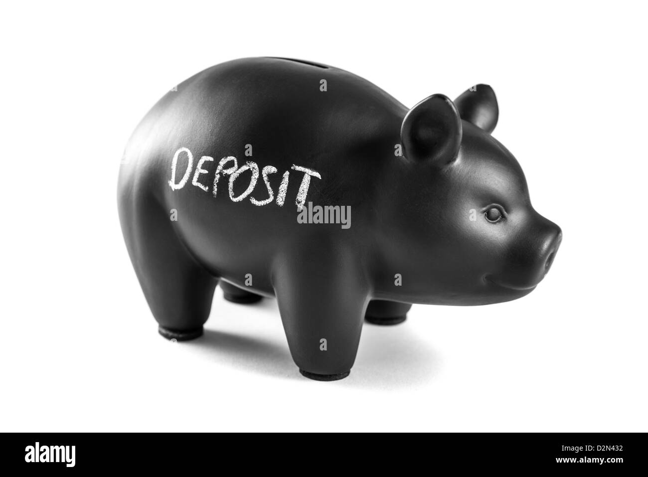 Black piggy bank on white background with 'deposit' written on it Stock ...