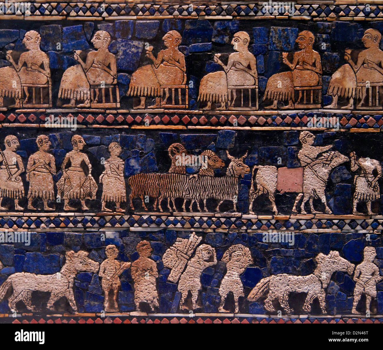 Peace panel, Standard of Ur, Circa 2500 BC, BCE, British Museum, London, England, UK, GB, British Isles Stock Photo