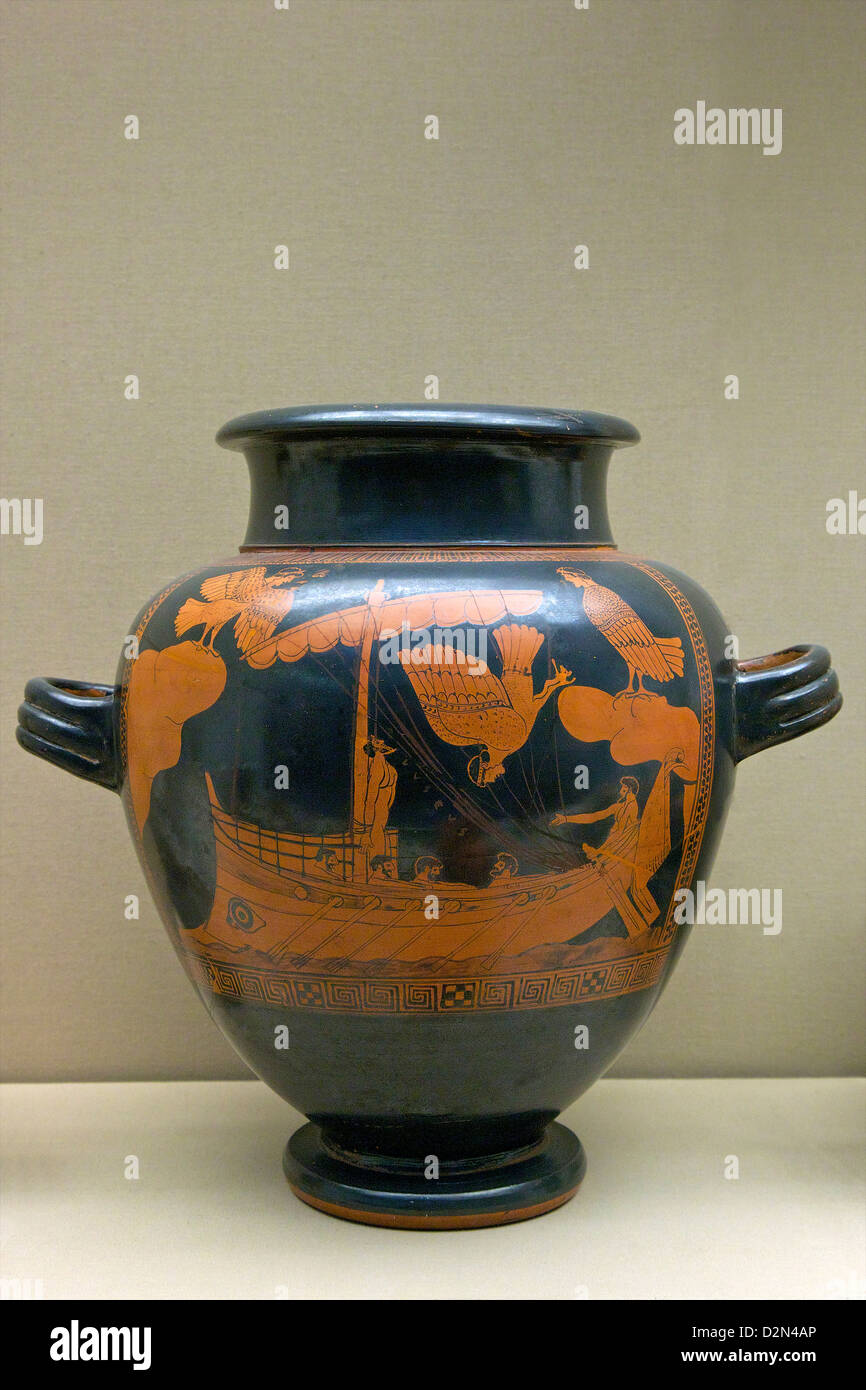 Greek stamnos, or jar, with Odysseus and Sirens, circa 480 BC, British Museum, London, England, UK, GB, British Isles Stock Photo