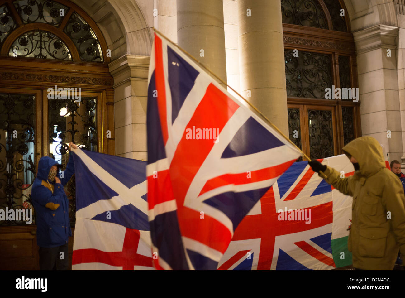 Unionists in Glasgow, in support of Northern Irish demonstrations demanding the Union Jack flag continue to be flown in Belfast. Stock Photo