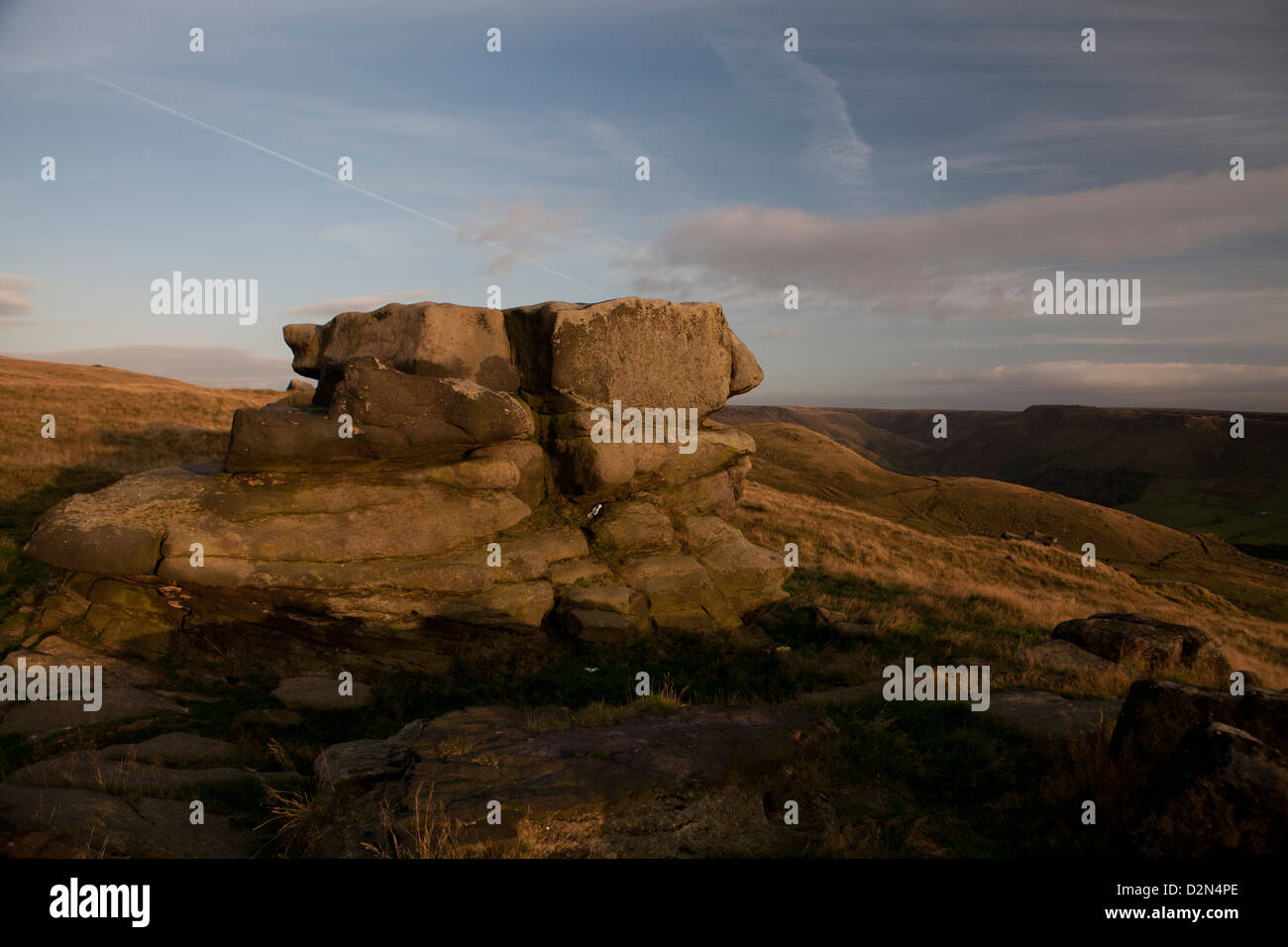 Rocks on Pots and Pans Hill above Uppermill in Saddleworth Stock Photo
