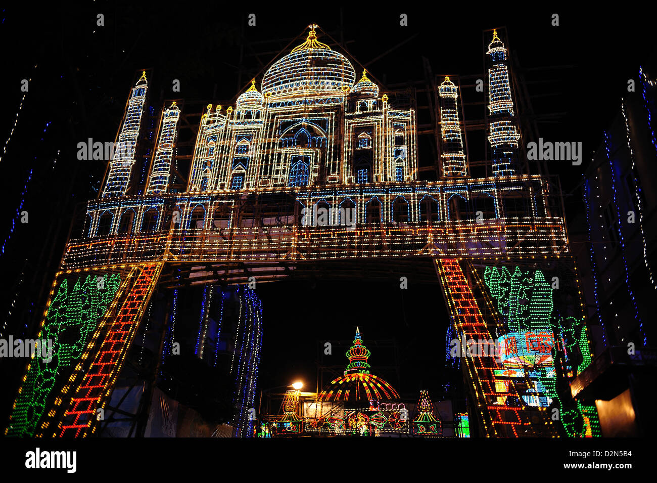 Lighting arrangements depicting the Taj Mahal, Kolkata, West Bengal, India, Asia Stock Photo