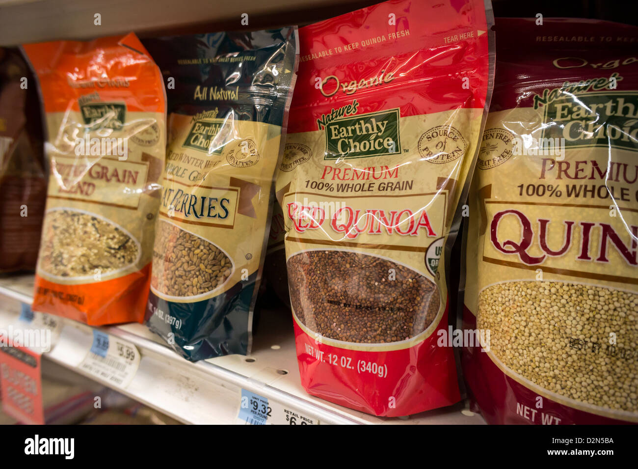 Packages of quinoa are seen on supermarket shelves in New York Stock