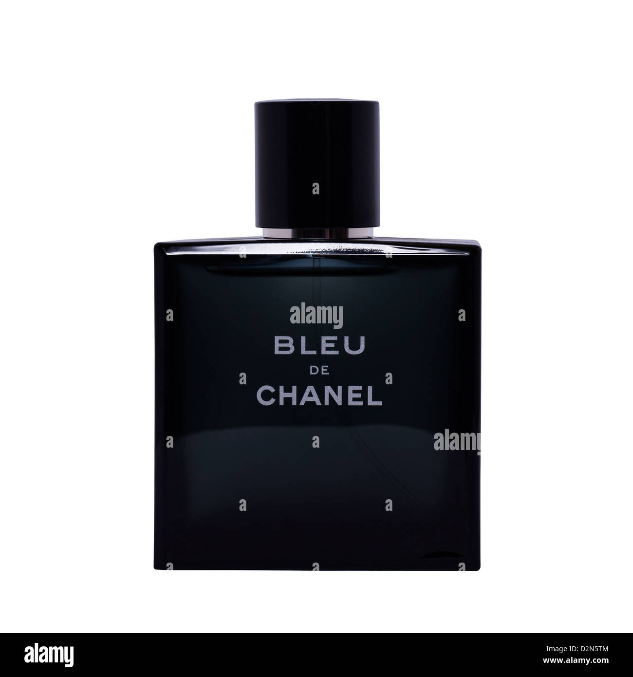 A bottle of Bleu De Chanel aftershave for men on a white background Stock Photo