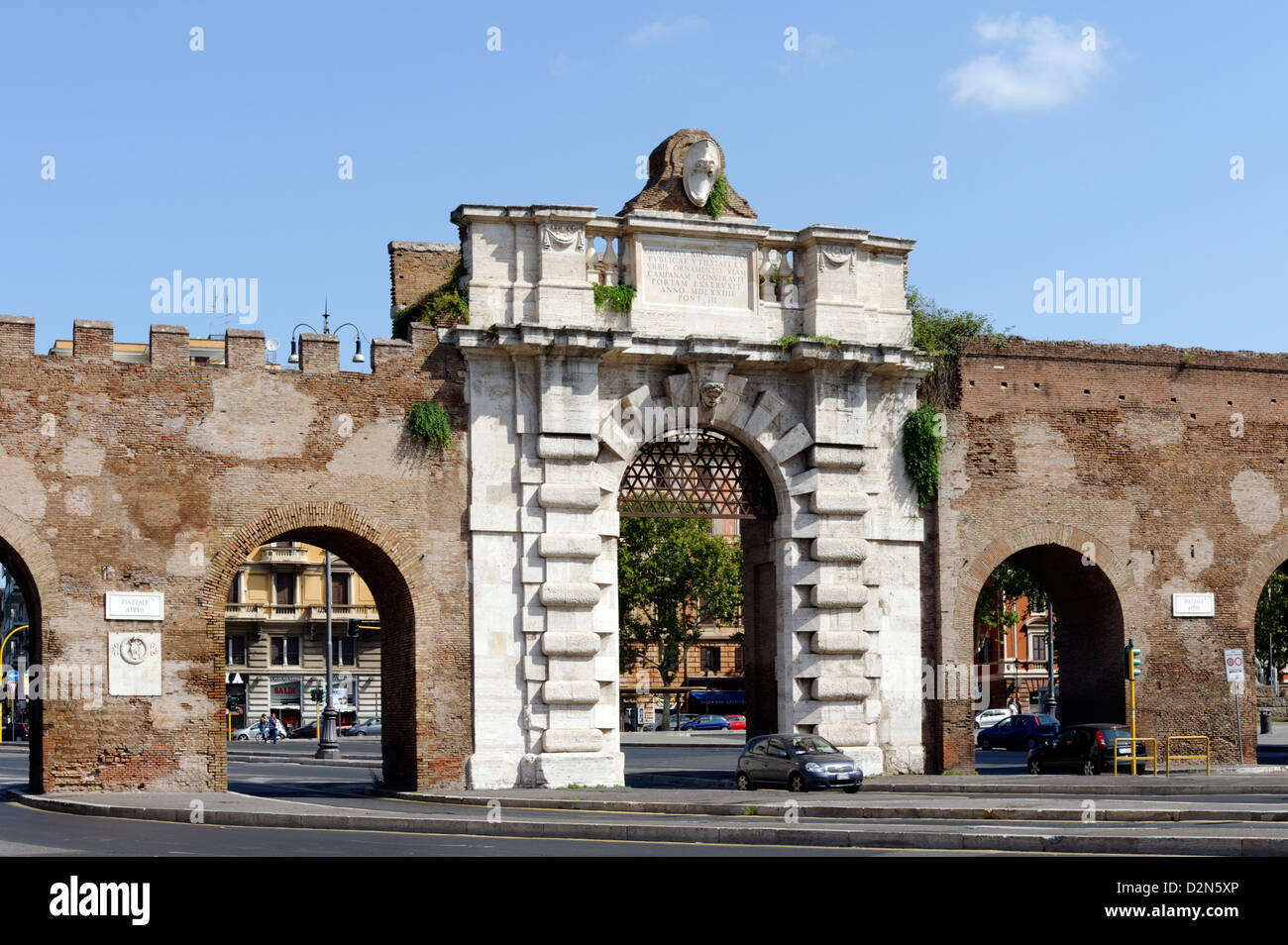 Rome. Italy. View of the Porta San Giovanni which is a gate in the Aurelian Wall of Rome and was inaugurated in 1574, Stock Photo