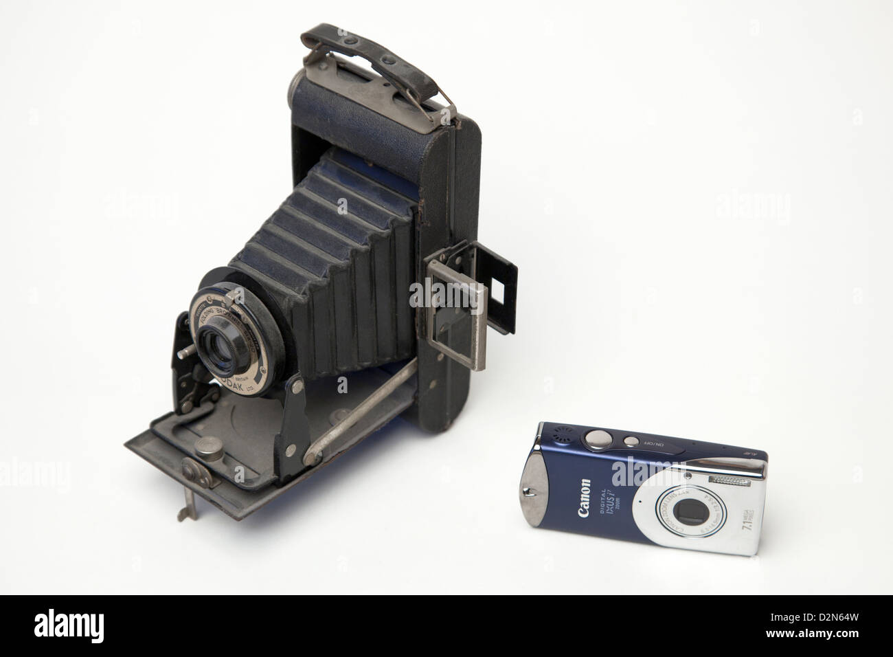 A comparison of new and old photographic cameras Stock Photo