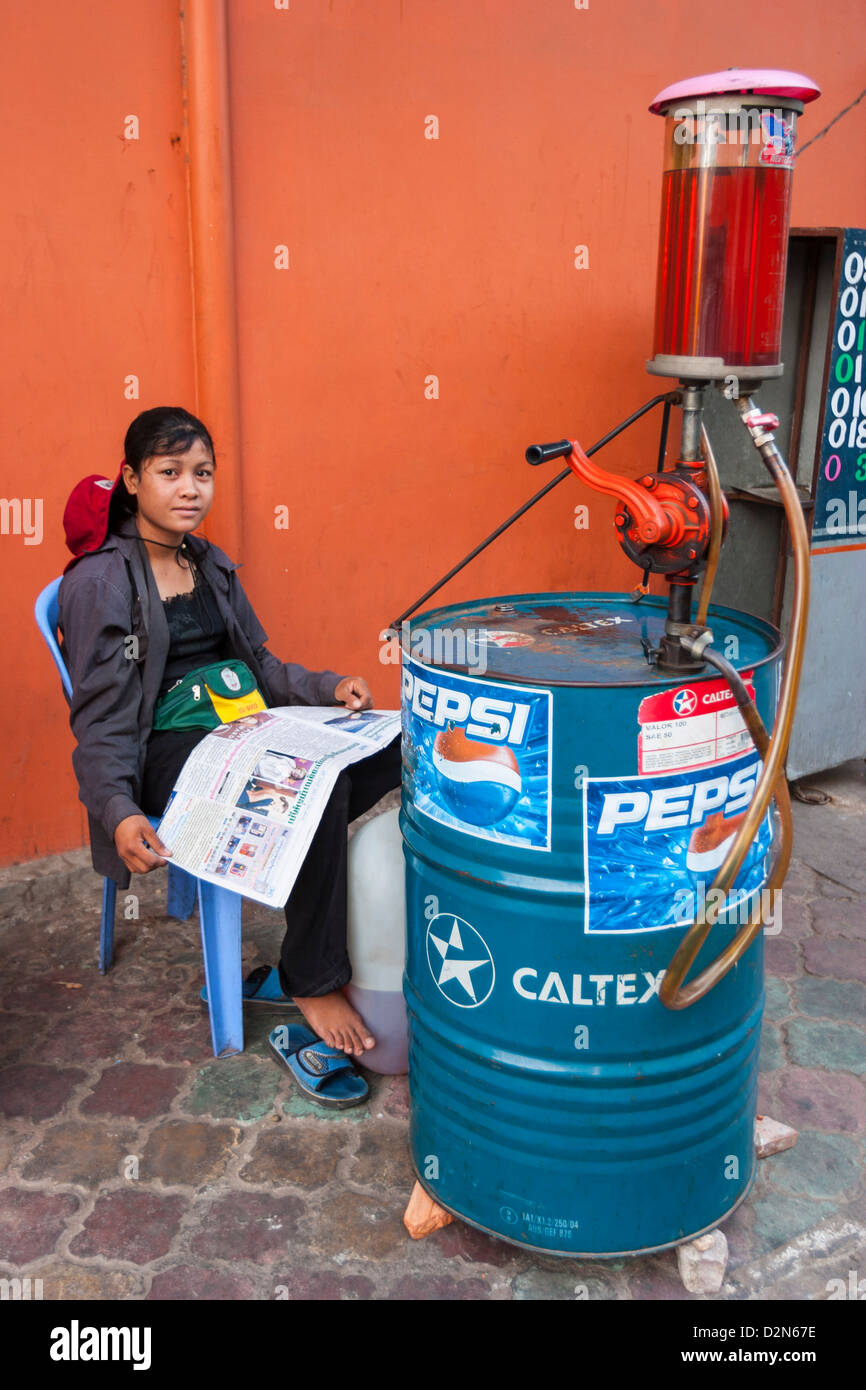 Gas station, Phnom Penh, Cambodia, Indochina, Southeast Asia, Asia Stock Photo