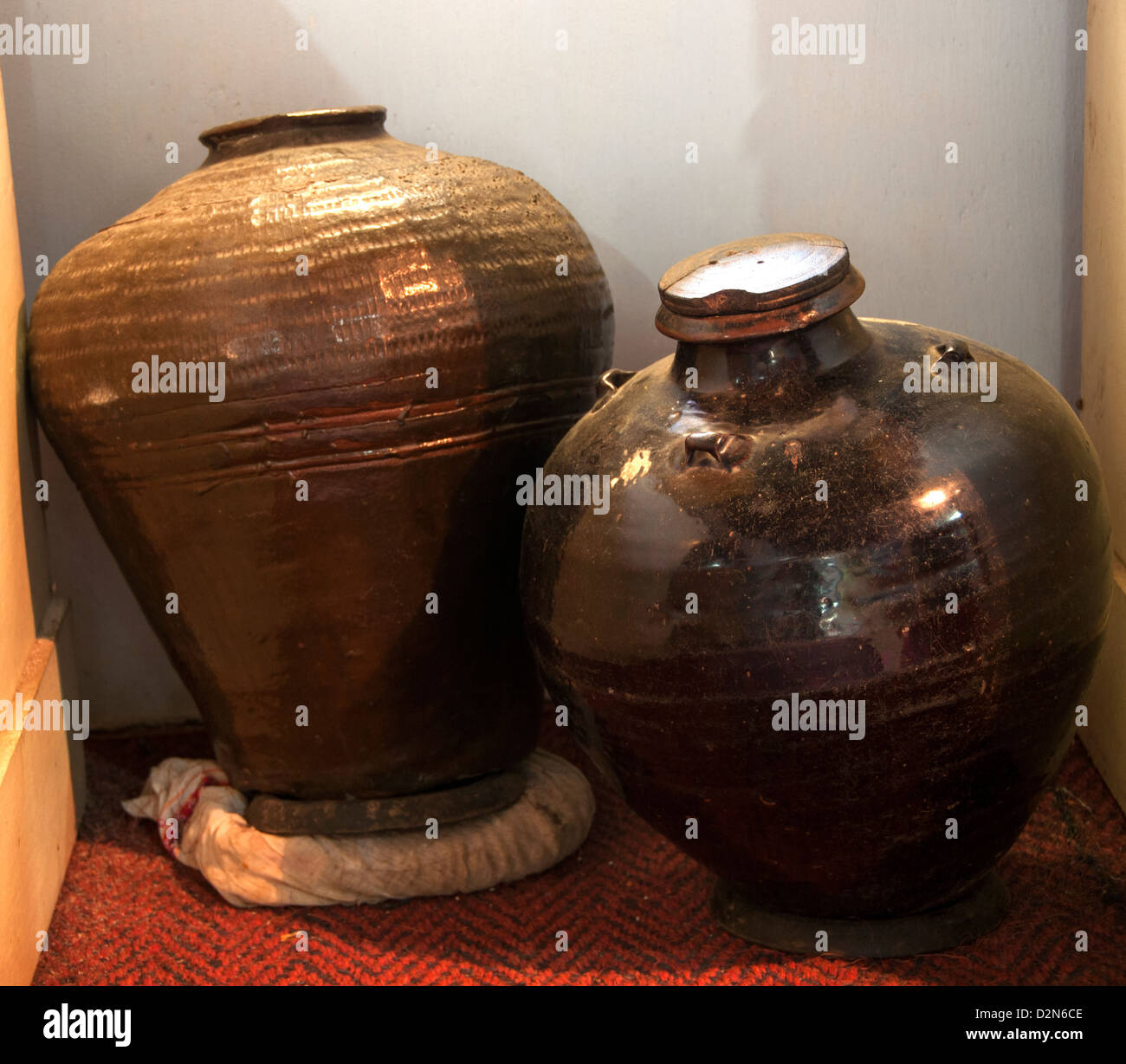 Traditional Chinese jars used for storing pickle in kerala Stock Photo
