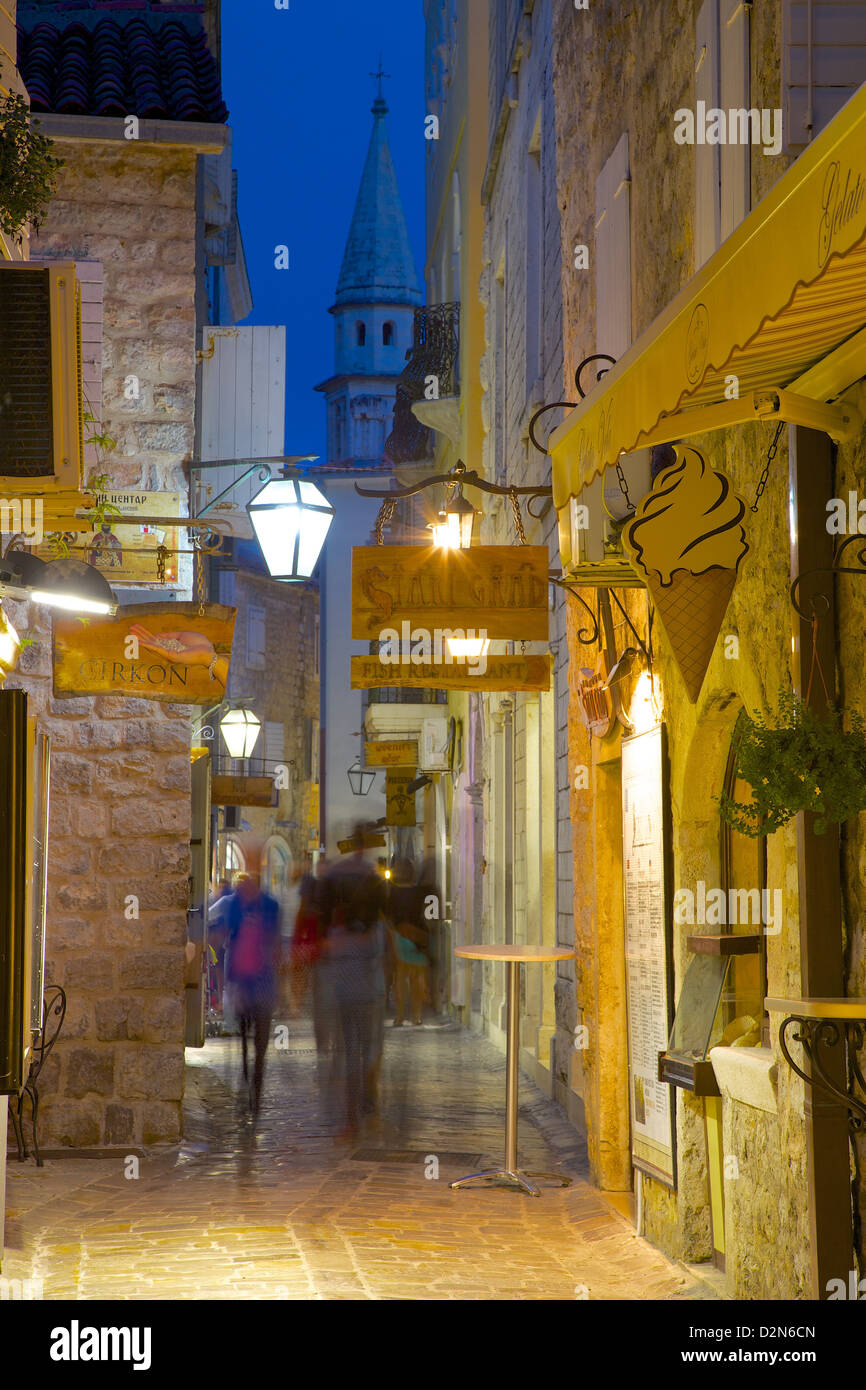 Old Town at night, Budva, Montenegro, Europe Stock Photo