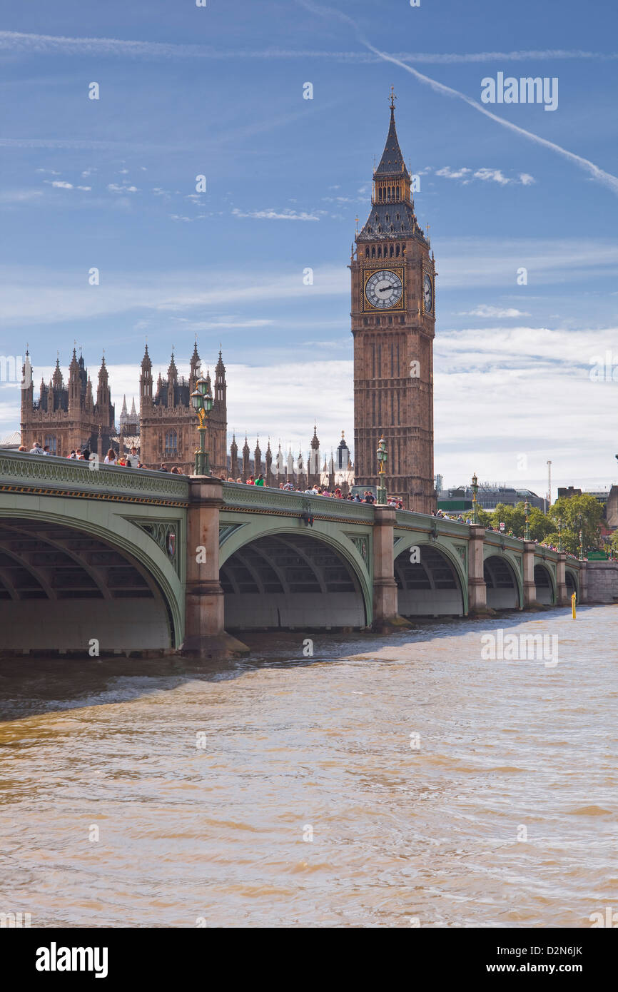 Westminster Bridge and the Houses of Parliament across the River Thames, London, England, United Kingdom, Europe Stock Photo