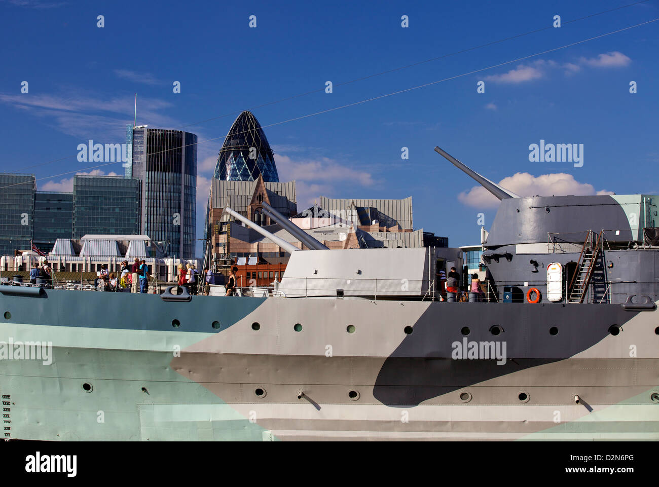 HMS Belfast WW2 battleship now a floating museum, is moored on the River Thames near London Bridge, London, England, UK Stock Photo