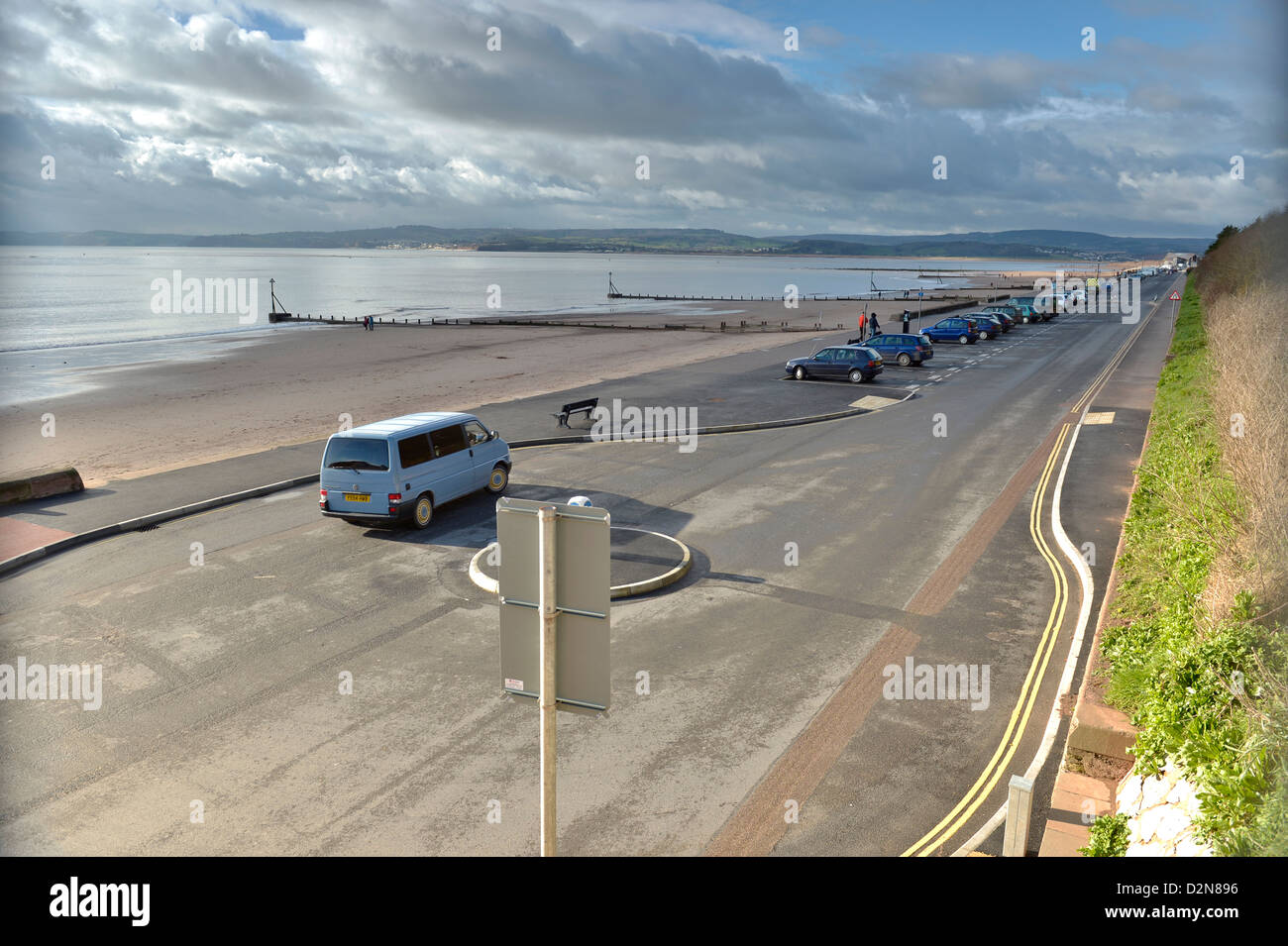 A view of Exmouth beach looking at Queens Drive from Orcombe Point - Devon, UK Stock Photo