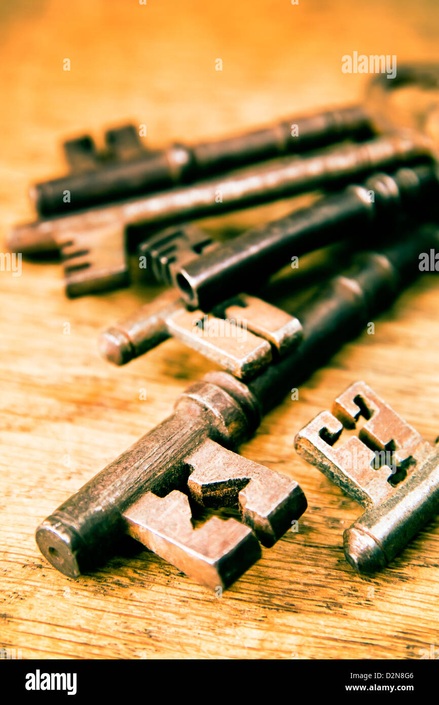 Bunch of old Fashioned Vintage Keys Stock Photo