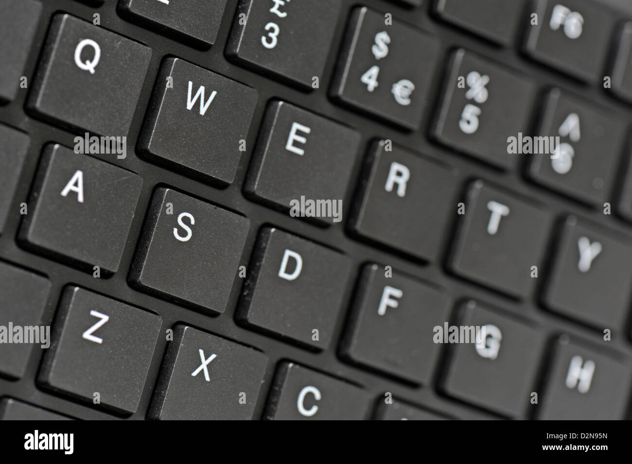 Close-up of a computer keyboard with the focus on the QWERTY keys Stock Photo