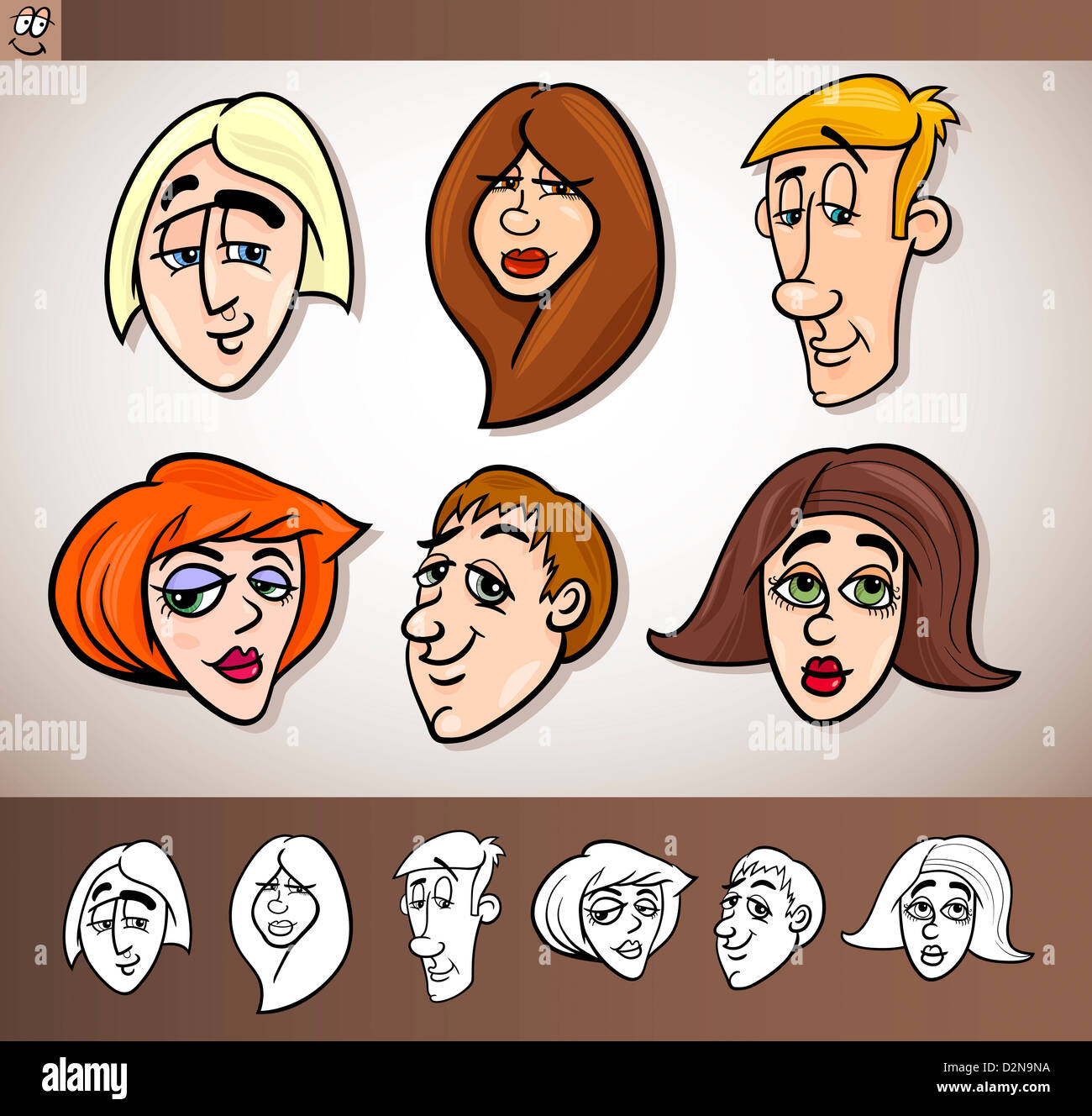 Cartoon Illustration of Funny People Set with Men and Women Heads plus ...