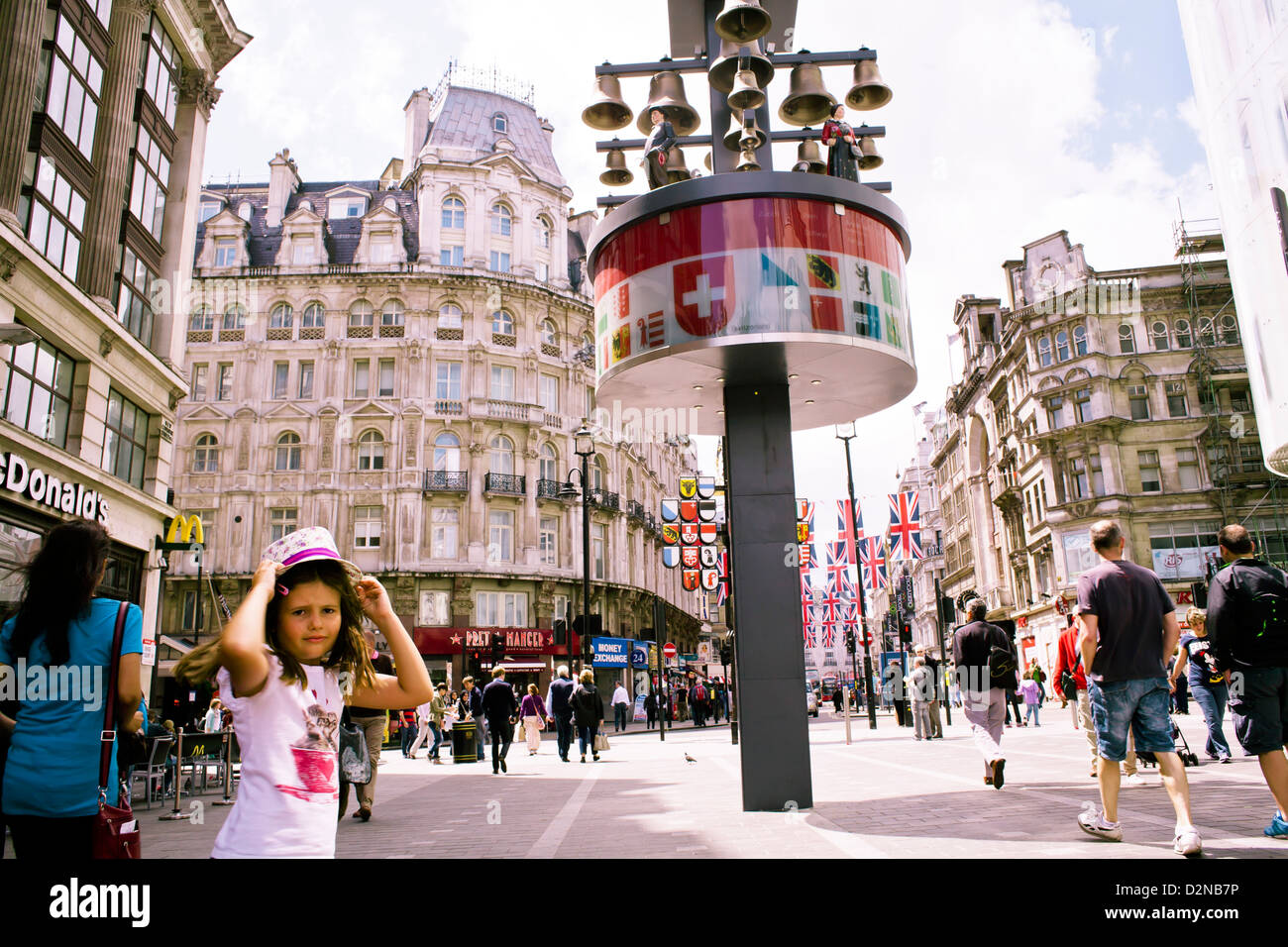 Swiss Glockenspiel clock at Leicester Square, London, England, UK Stock