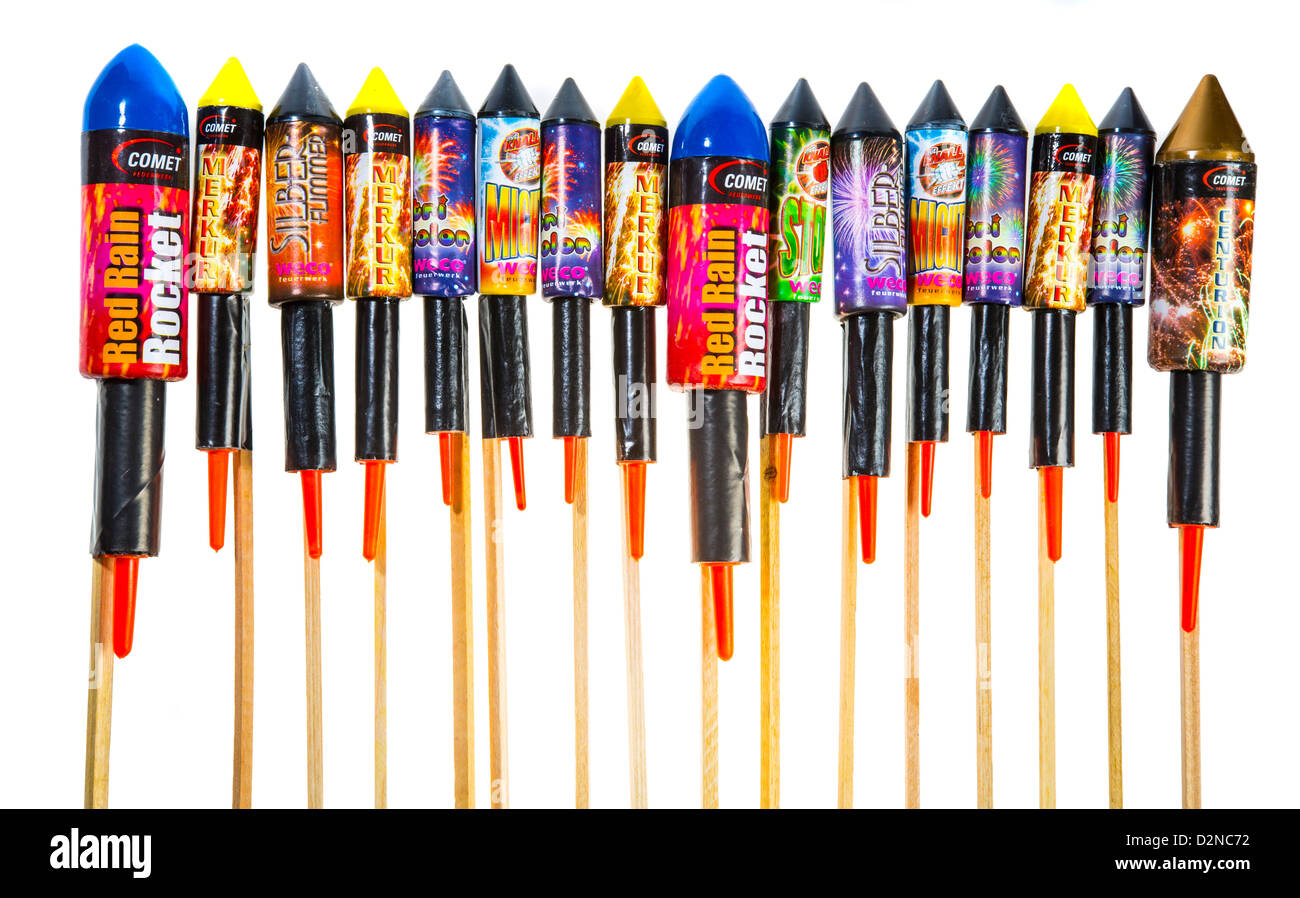 Different types of firework rockets, missiles Stock Photo Alamy