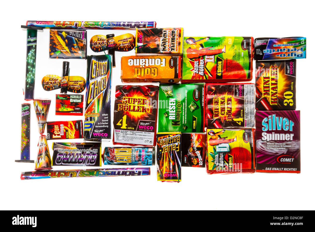 Different types of fireworks. Stock Photo