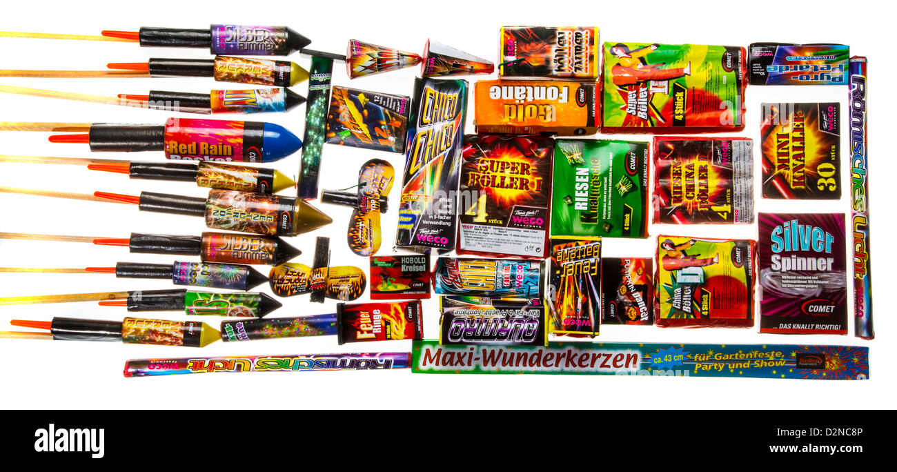 Different types of fireworks. Stock Photo