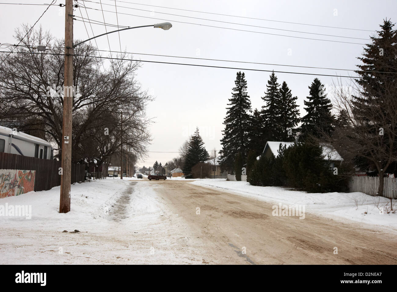 frozen streets covered in snow pleasant hill Saskatoon Saskatchewan