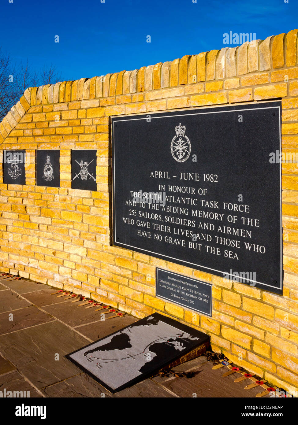 Falklands War Memorial at the National Memorial Arboretum Alrewas Staffordshire to commemorate dead of the 1992 conflict Stock Photo