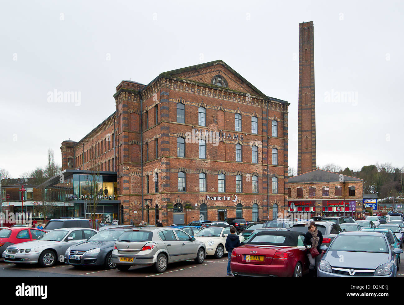 Slingfield Mill Weavers Wharf Kidderminster Previously a textile mill.  Now a Premier Lodge, Debenhams and a Frankie and Bennys Stock Photo