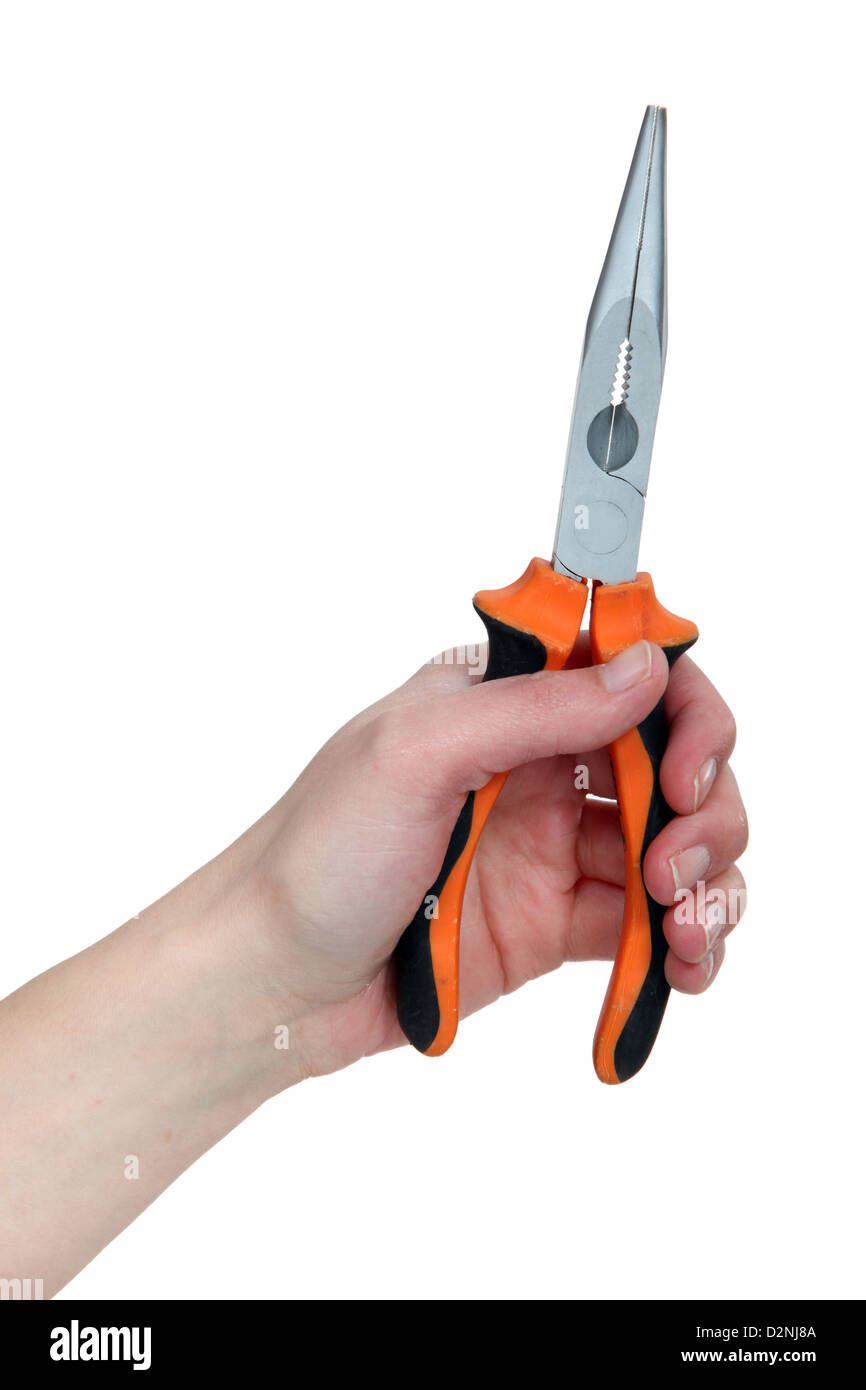 Hand holding pliers Stock Photo Alamy