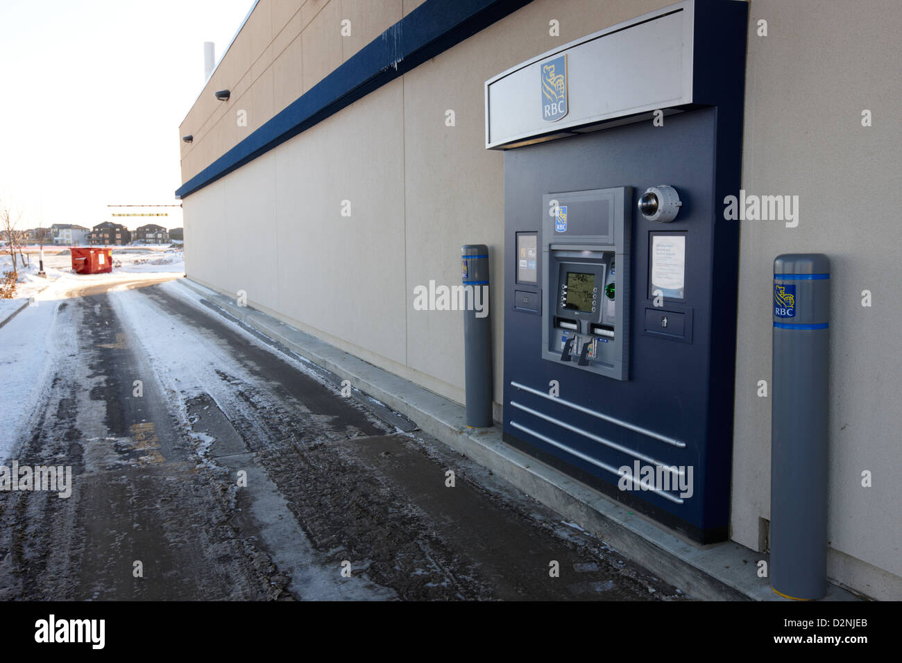 rbc drive through atm outside bank in winter Saskatoon Saskatchewan