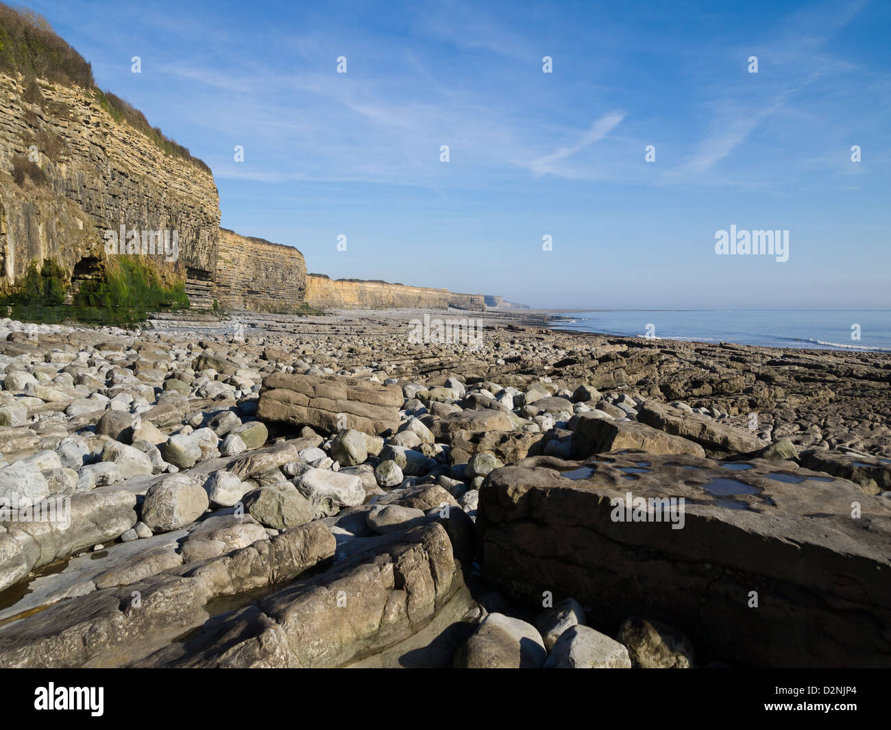 coastal scene with cliffs rocks and boulders Stock Photo
