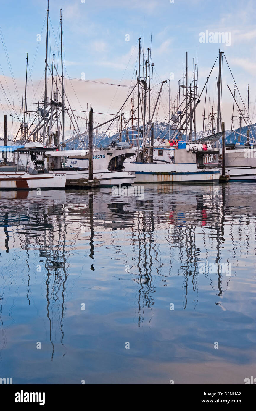 Commercial fishing fleet docked in Crescent Harbor, Sitka, Alaska, USA
