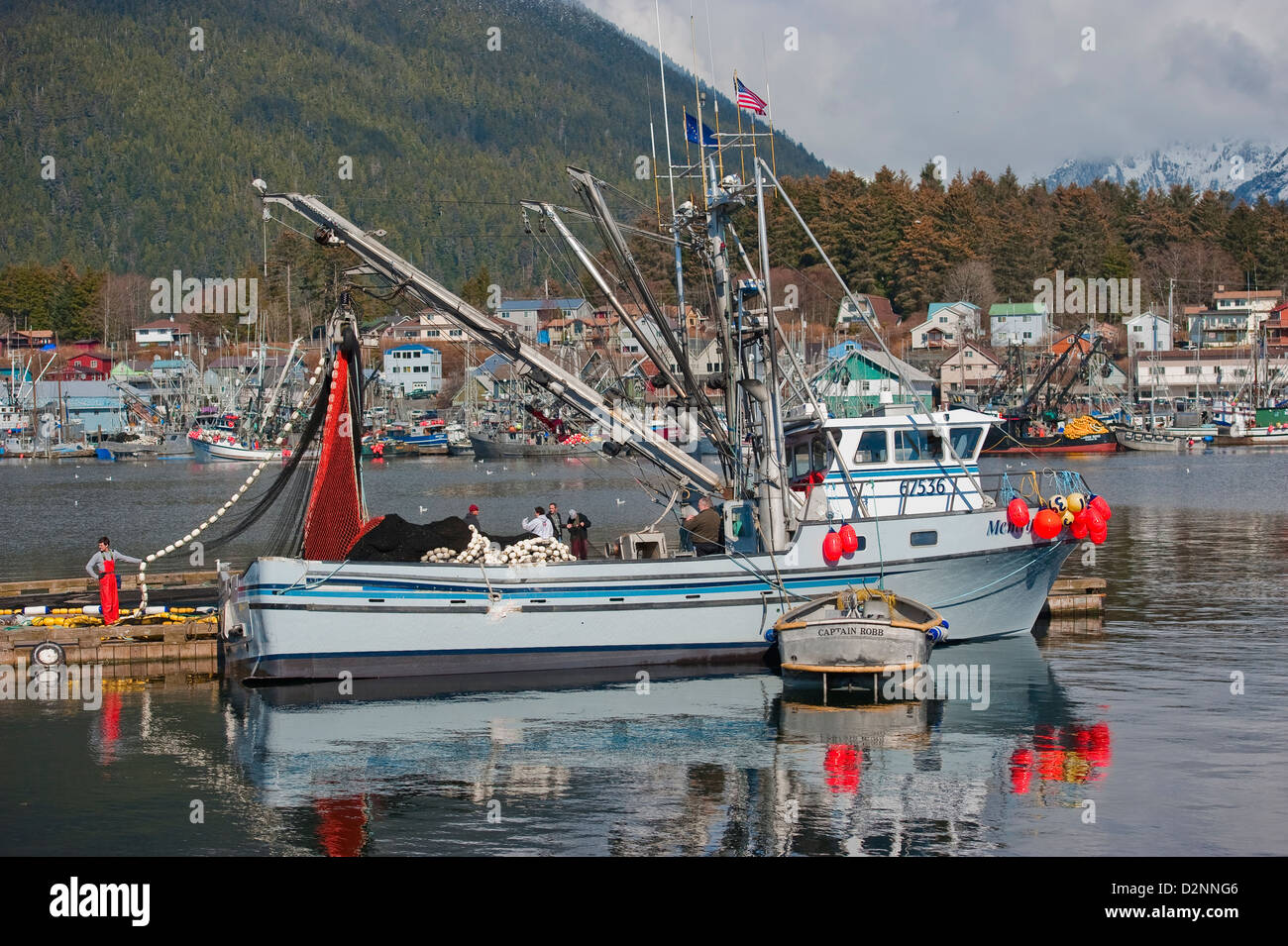 Sac roe herring commercial fishing seiner preparing for the start of