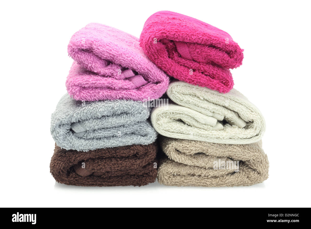 Stack of Folded Colorful Face Towels on White Background Stock Photo